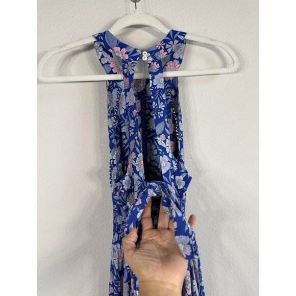 Abel the Label Blue Bell Cottage Floral Maxi Halter Backless Tie Back Dress Sz M - Picture 11 of 16